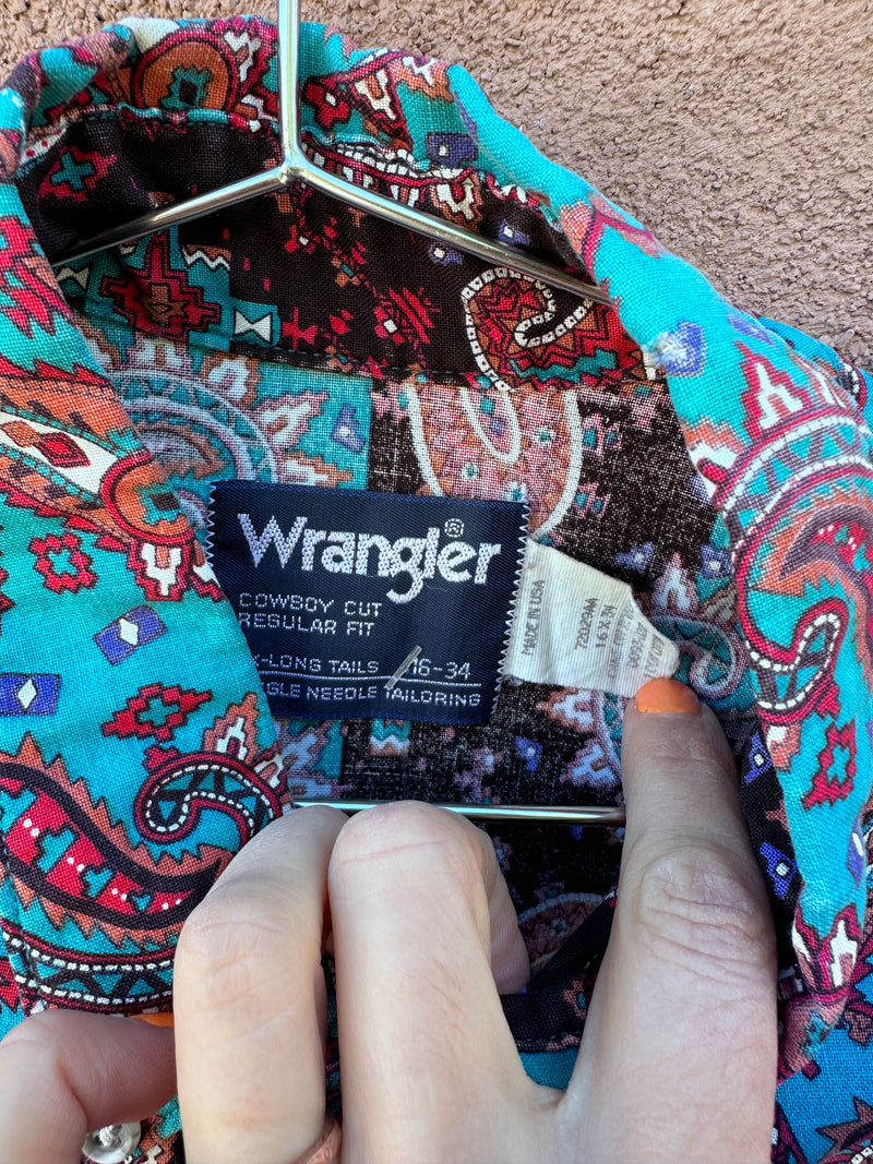 Blue Paisley Southwest Style Wrangler Rodeo Shirt