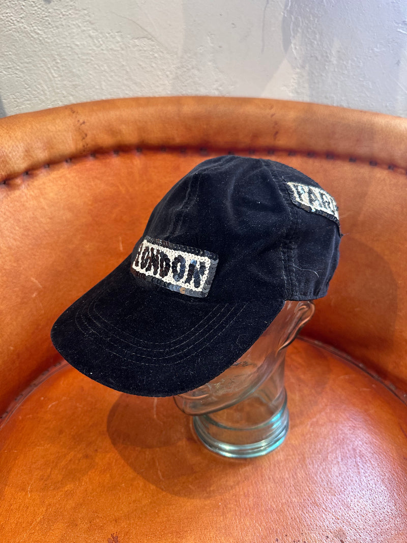 Black Velveteen Cap with Sequin "Patches"