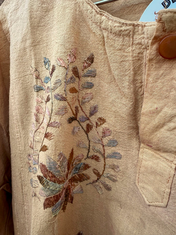 Earthtone Boho Top with Flora Embroidery