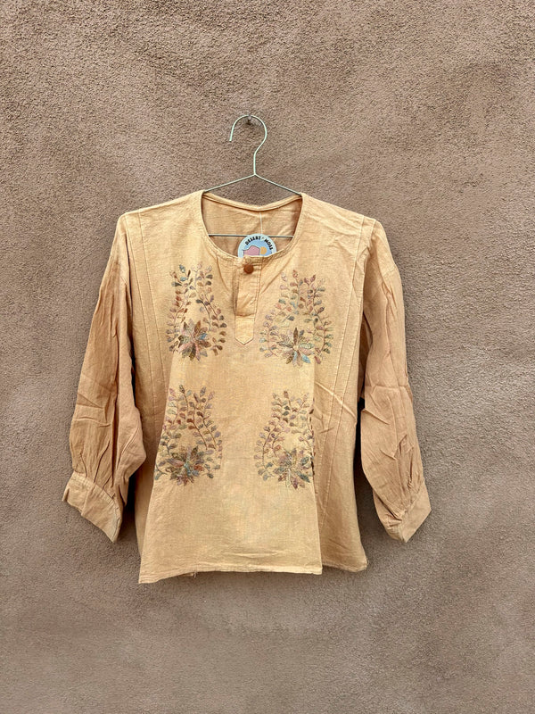 Earthtone Boho Top with Flora Embroidery