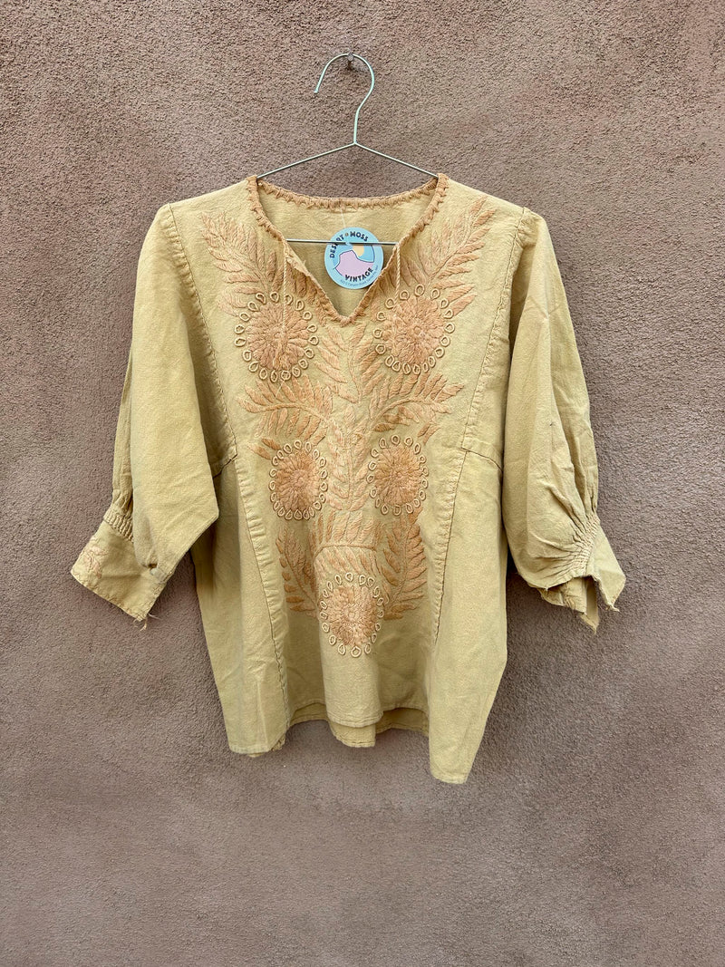 Mustard Boho Top with Floral Embroidery