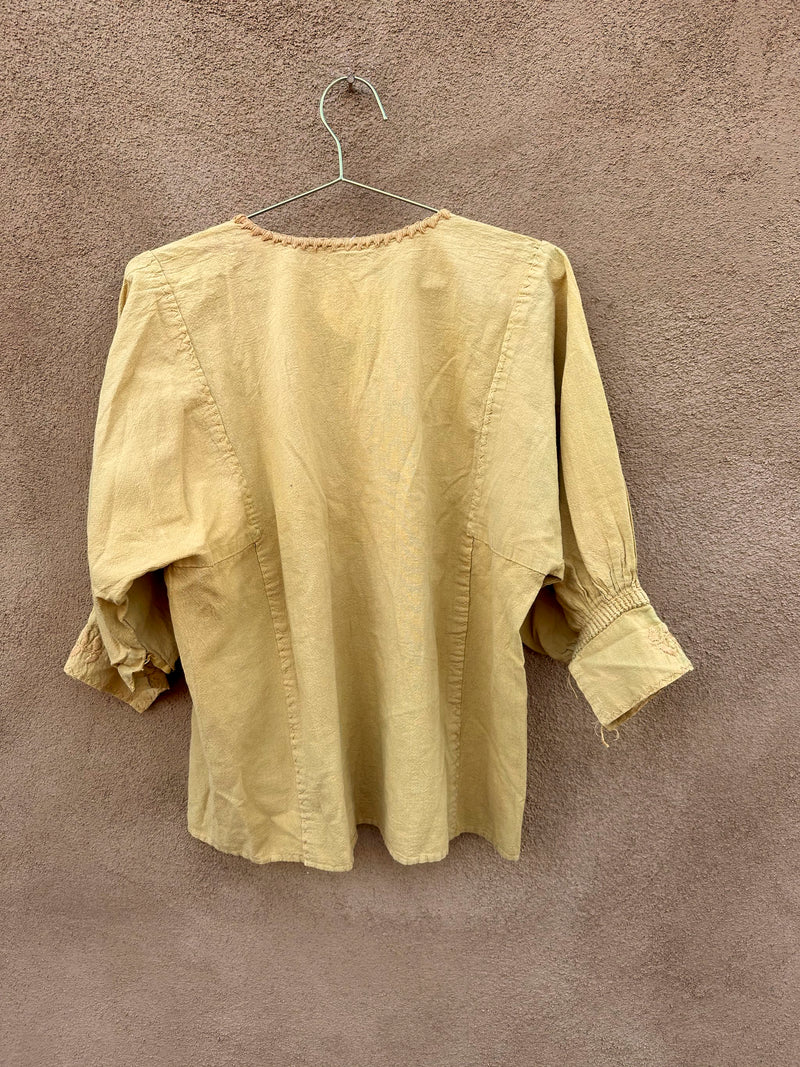 Mustard Boho Top with Floral Embroidery