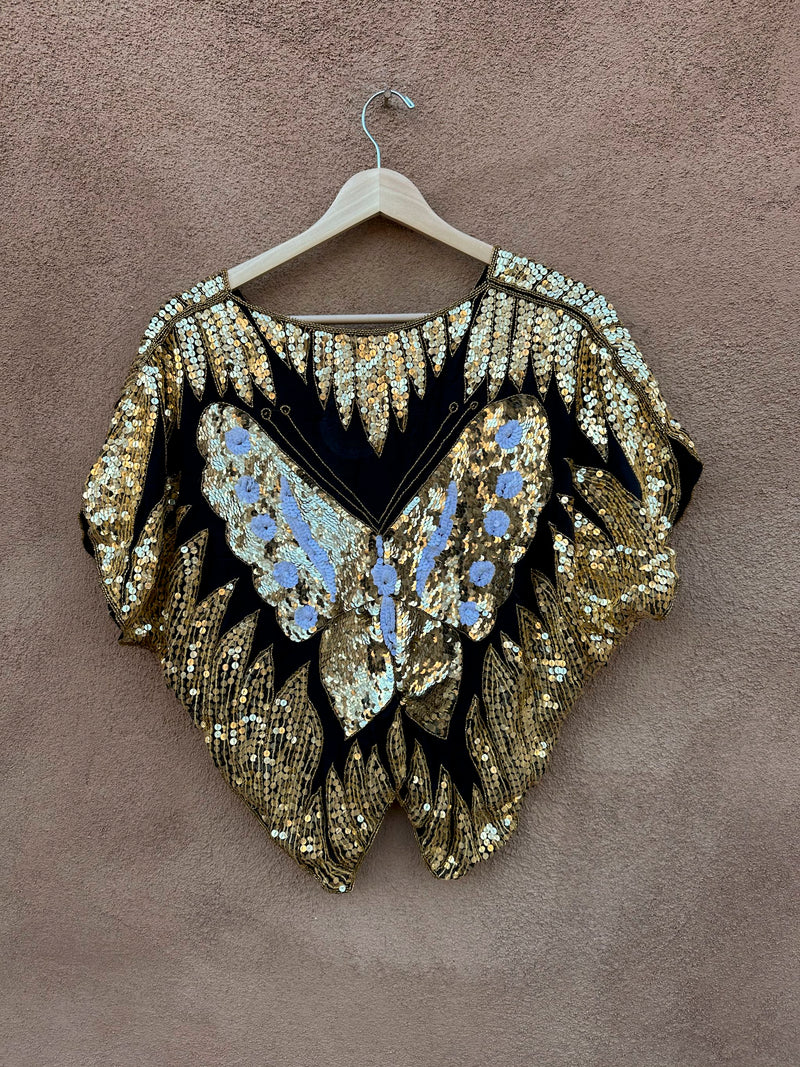 Pure Silk Sequined Butterfly Top with Rayon Lining