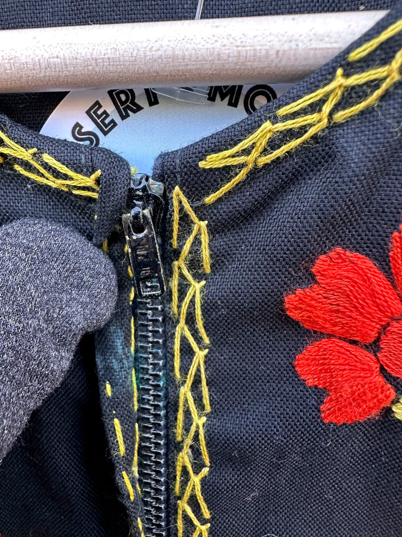 Boho Black Dress with Yellow & Orange Embroidery