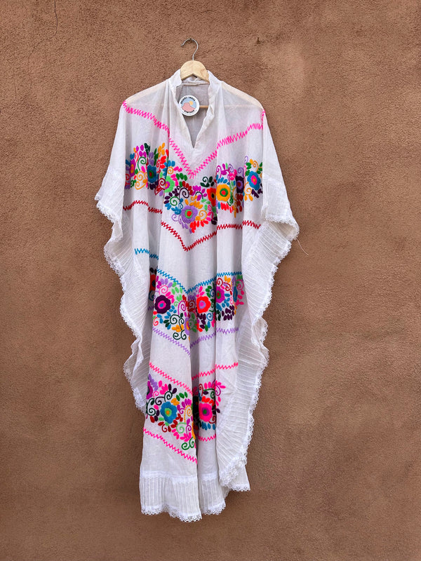 Sheer Mexican Kaftan with Floral Embroidery