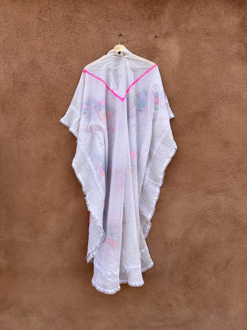 Sheer Mexican Kaftan with Floral Embroidery