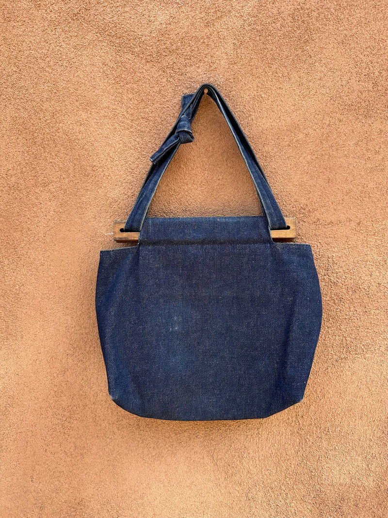 Real Purses Denim Purse with Wooden Handle