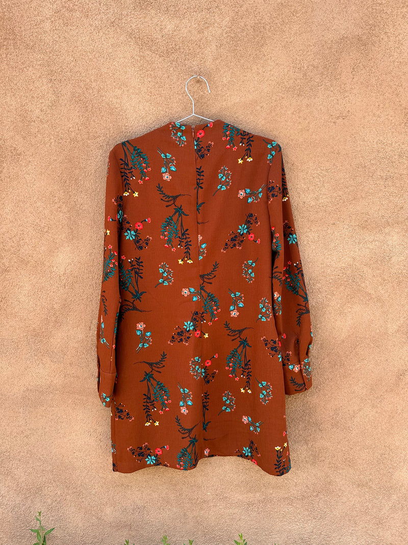 Brown Mod Dress with Wild Flowers