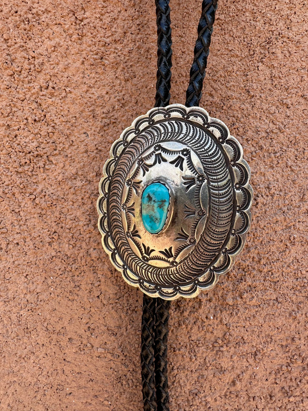 Sterling Concho Bolo Tie with Turquoise