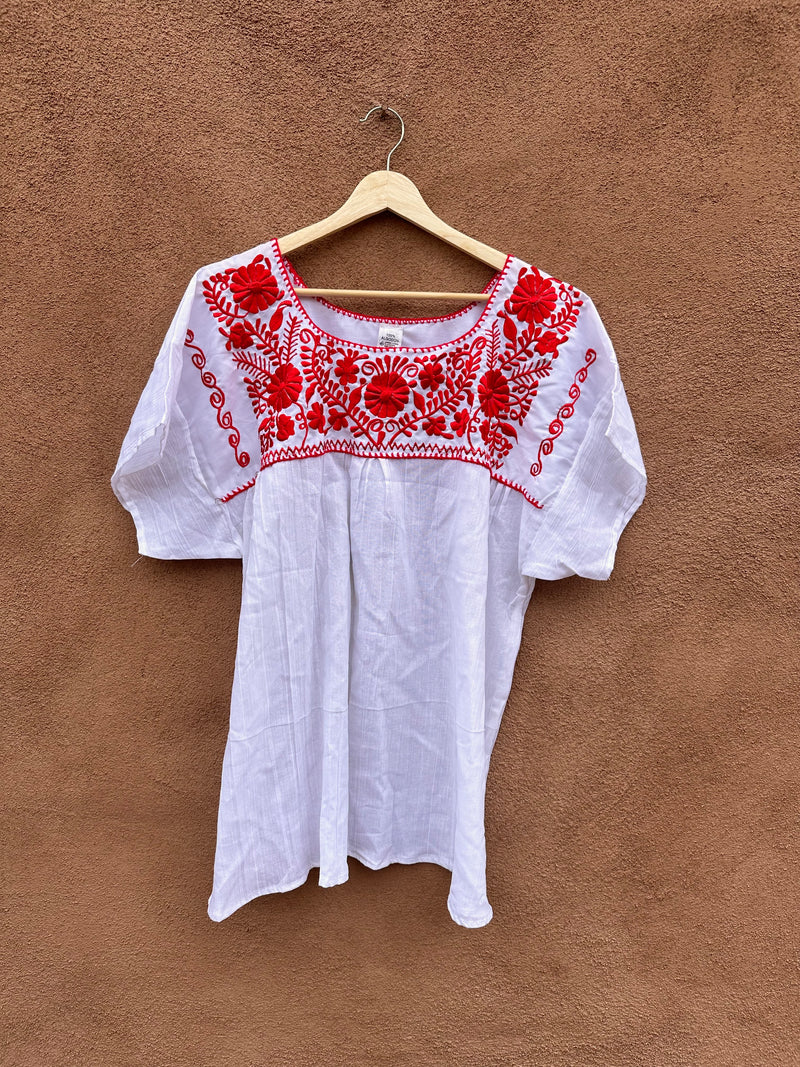 Embroidered Red & White Fiesta Top