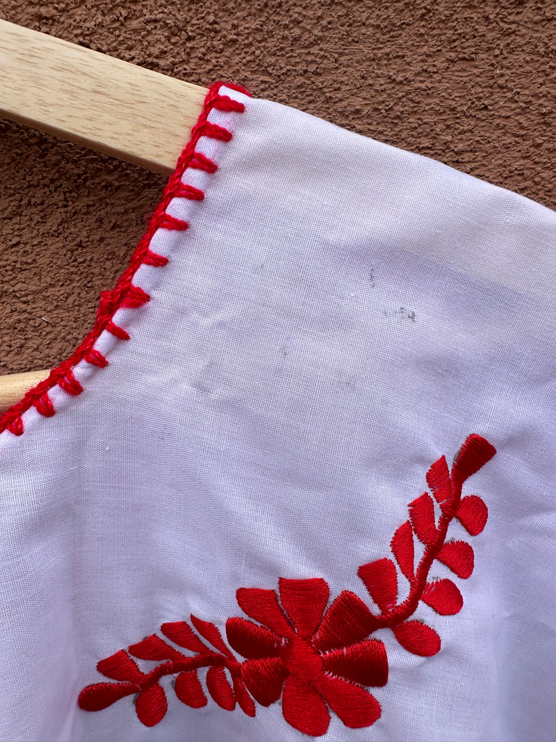 Embroidered Red & White Fiesta Top