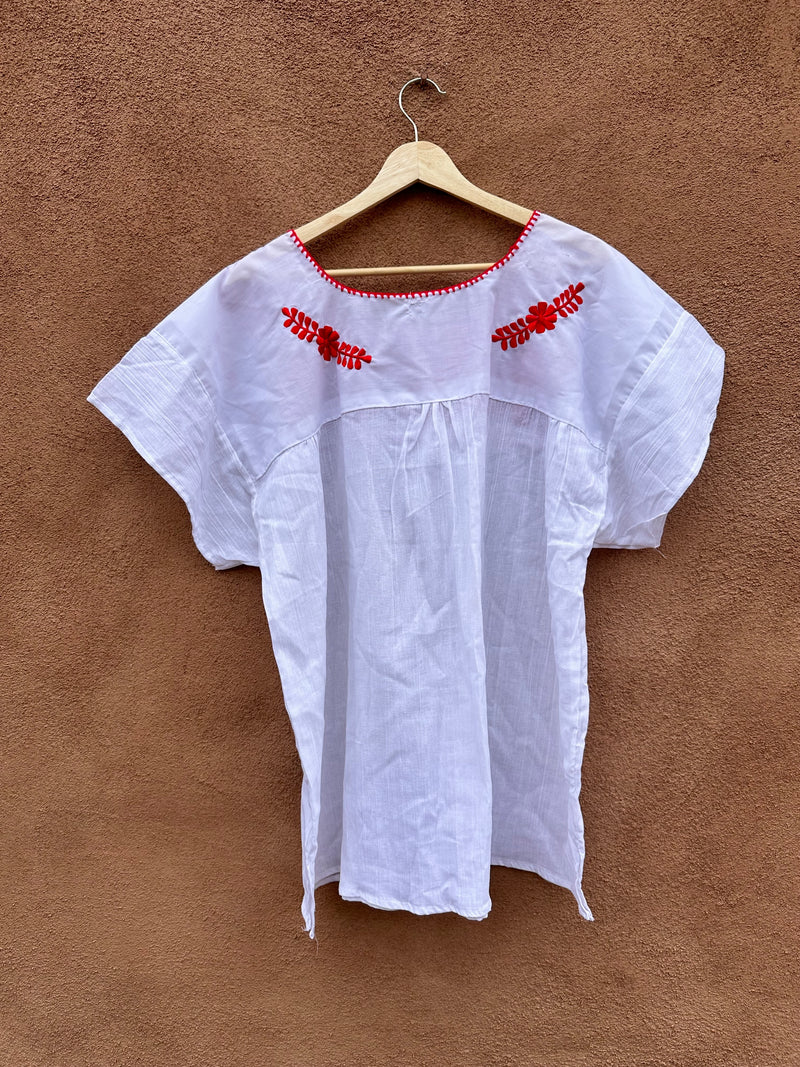 Embroidered Red & White Fiesta Top