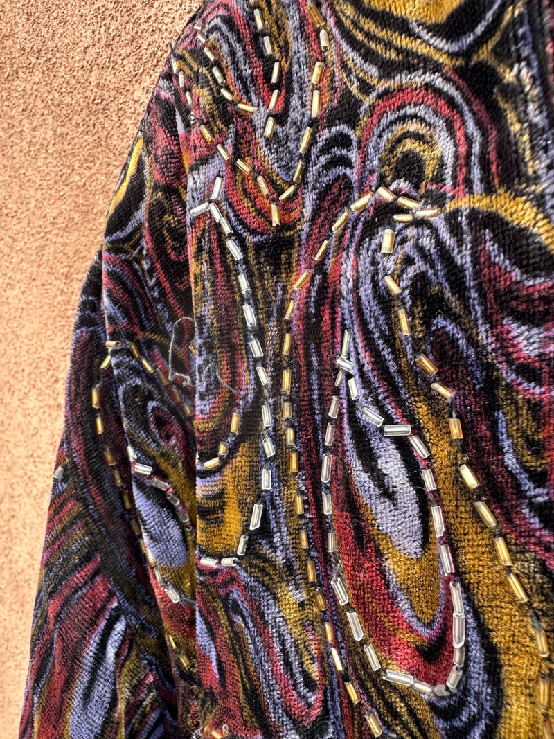 Psychedelic Paisley Velveteen Bomber with Beadwork - Rayon