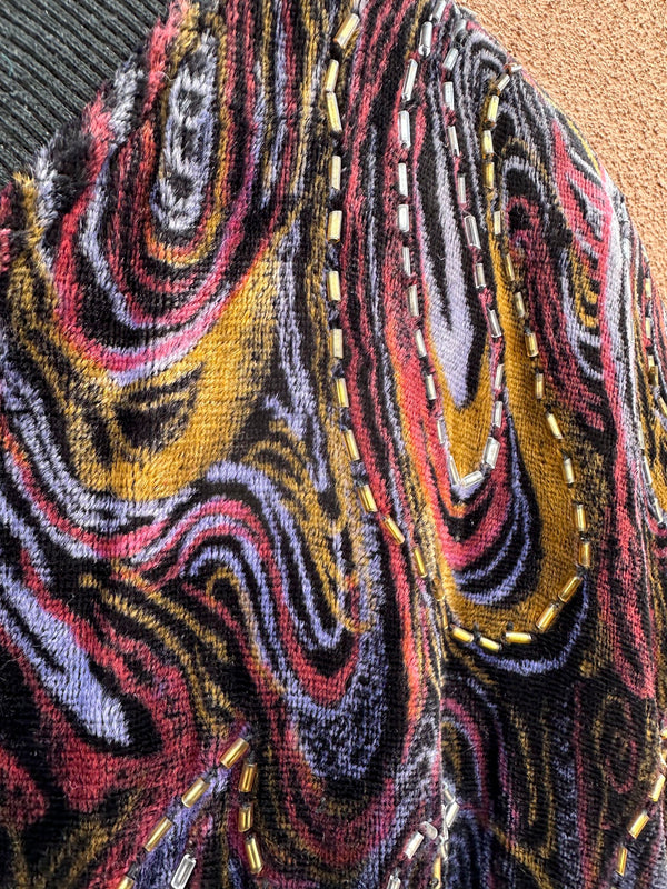 Psychedelic Paisley Velveteen Bomber with Beadwork - Rayon