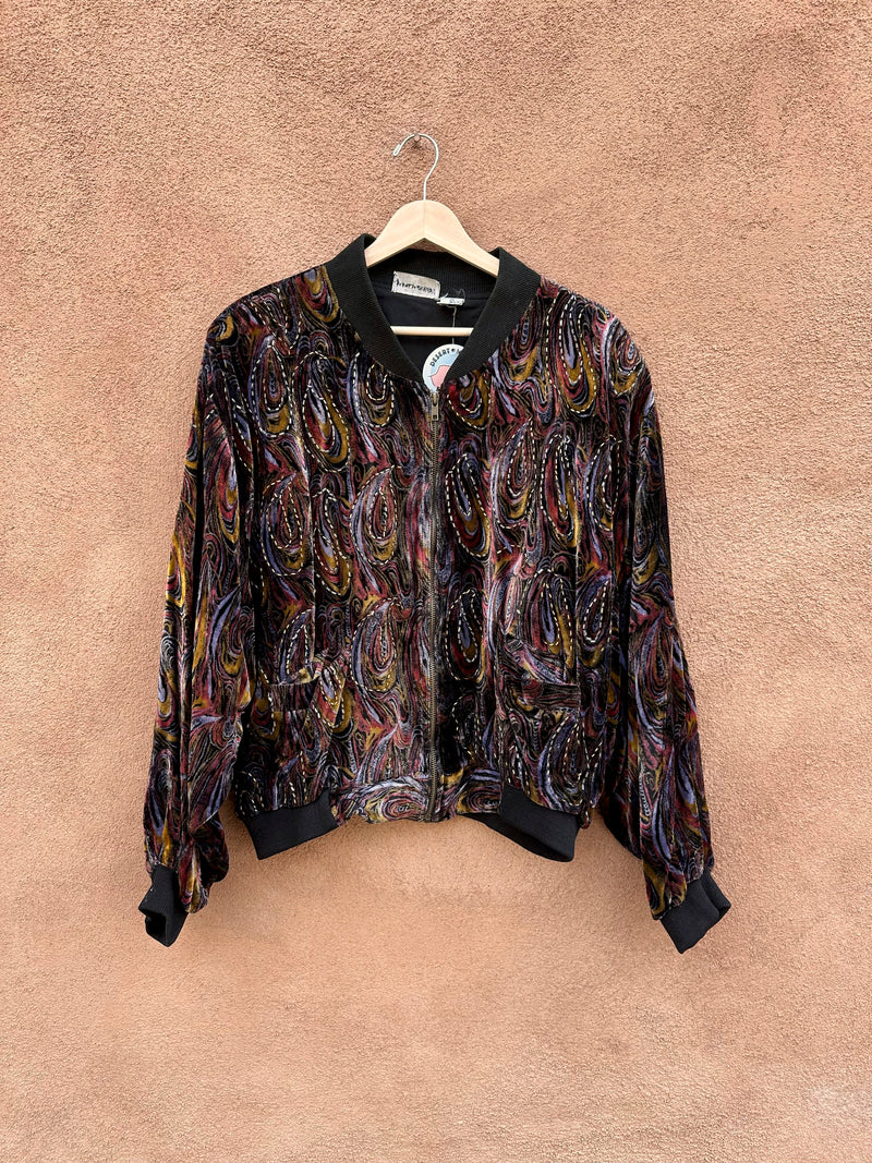 Psychedelic Paisley Velveteen Bomber with Beadwork - Rayon