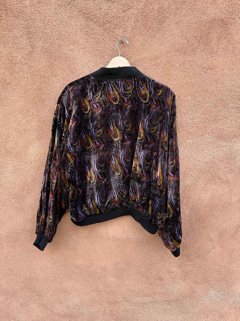 Psychedelic Paisley Velveteen Bomber with Beadwork - Rayon