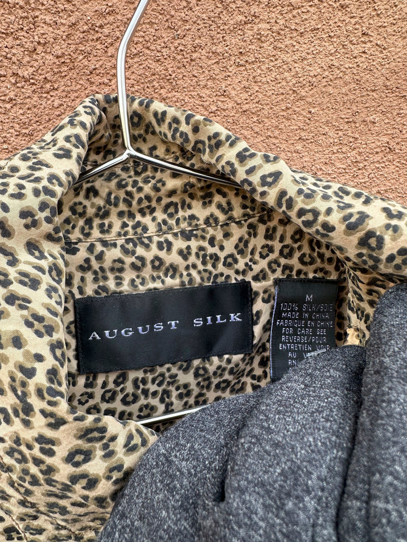 August Silk Animal Print Silk Tie Blouse