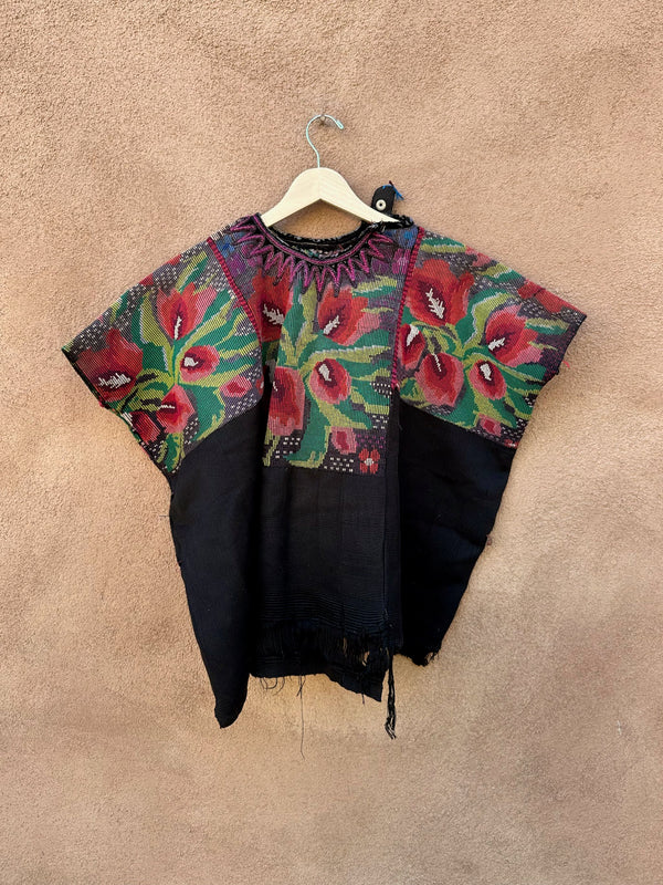 Floral Textile Guatemalan Embroidered Poncho - as is