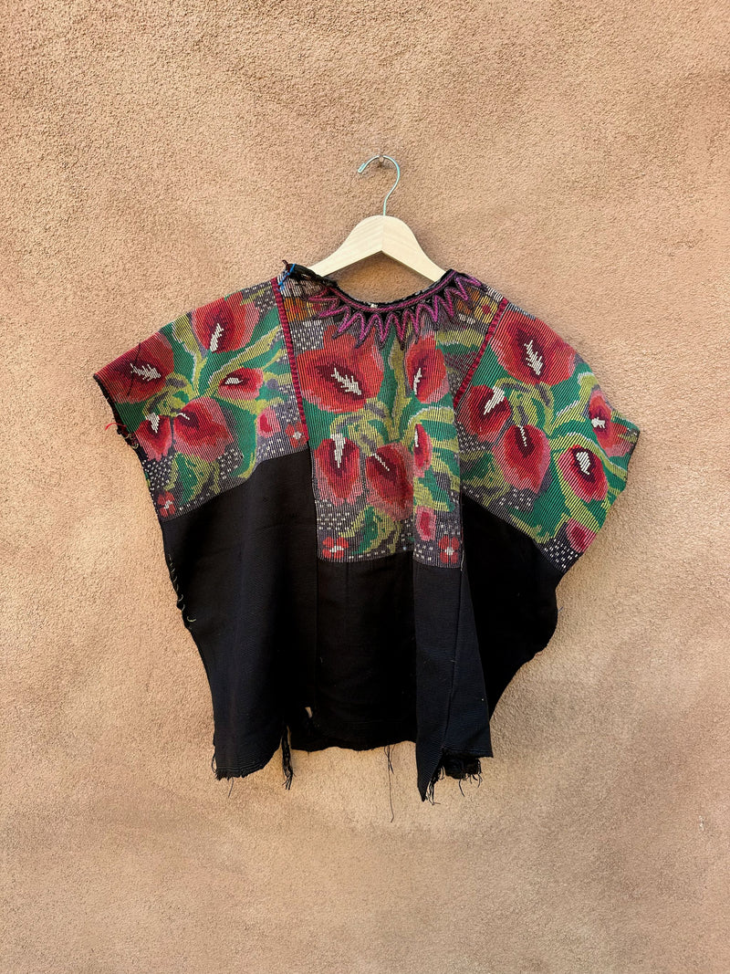 Floral Textile Guatemalan Embroidered Poncho - as is