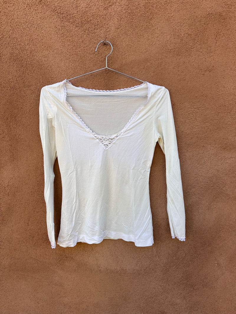 Drop Neck Cream Blouse with Lace