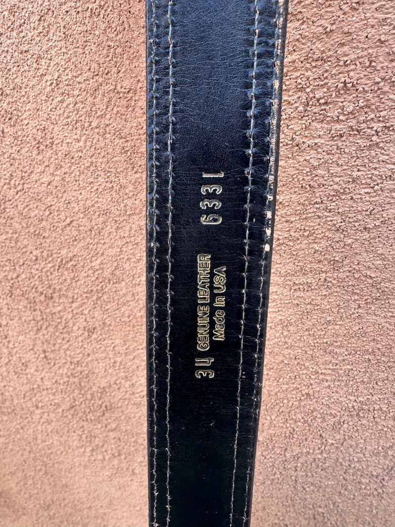 Black Leather & Woven Cotton Belt - size 34