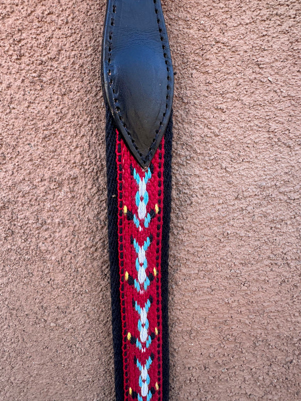 Woven Southwest Style Belt with Black Leather