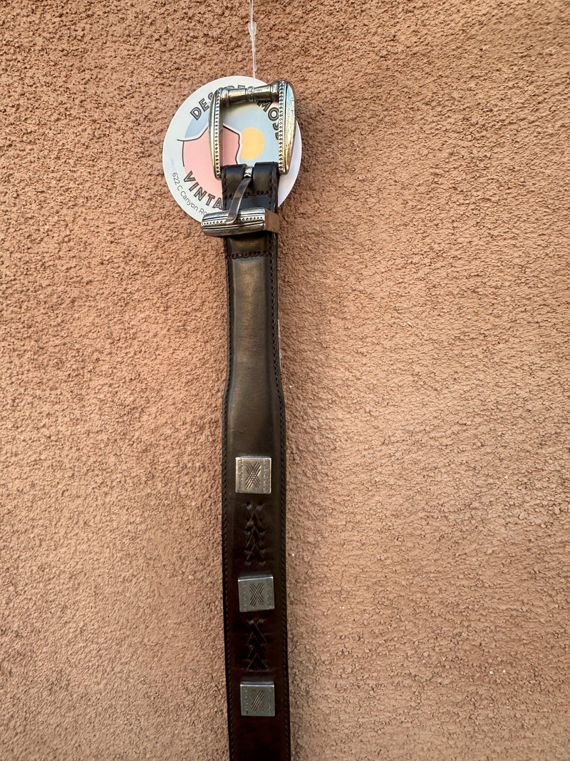 Brown Leather Belt with Weave & Block Conchos