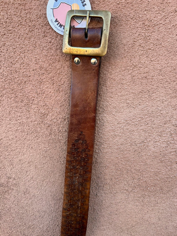 Brown Leather Embossed Belt with Solid Brass Buckle