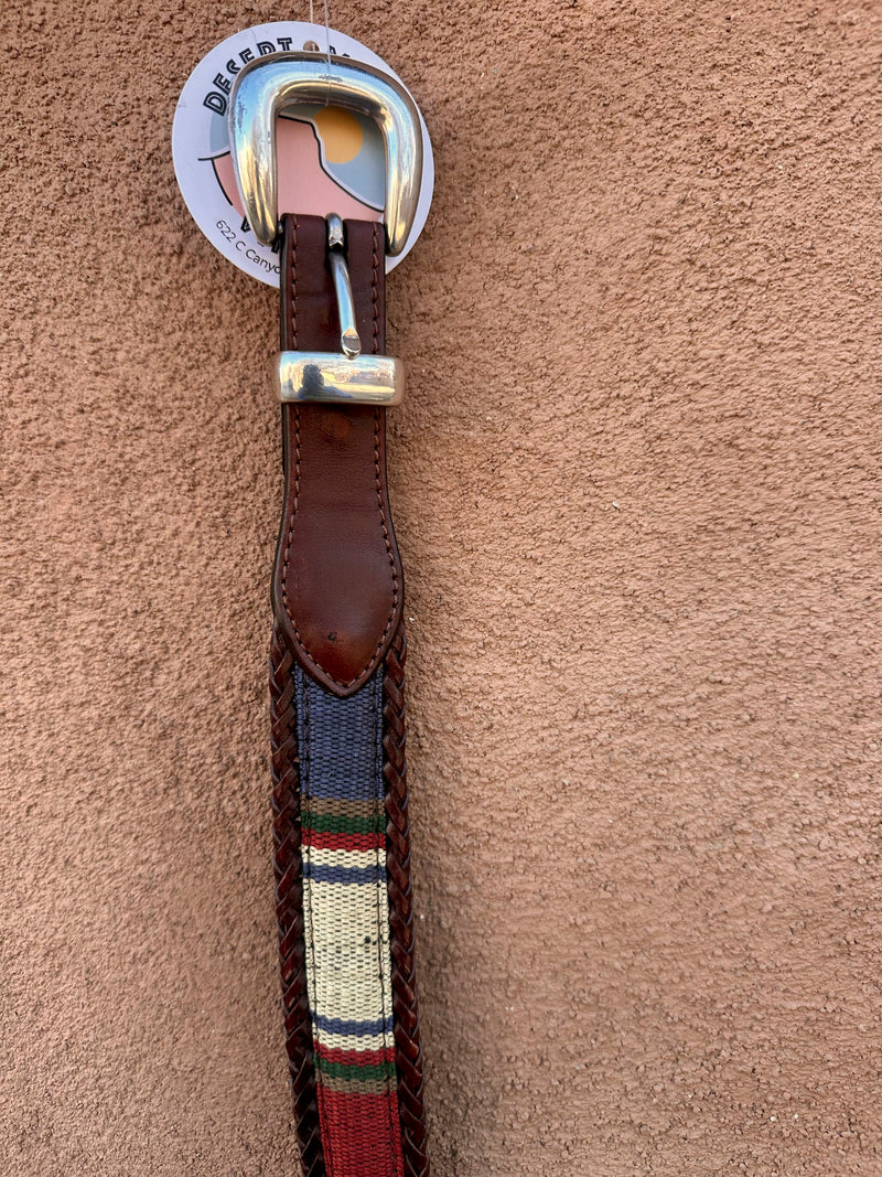 Brown Leather & Woven Cotton Brighton Belt - 42