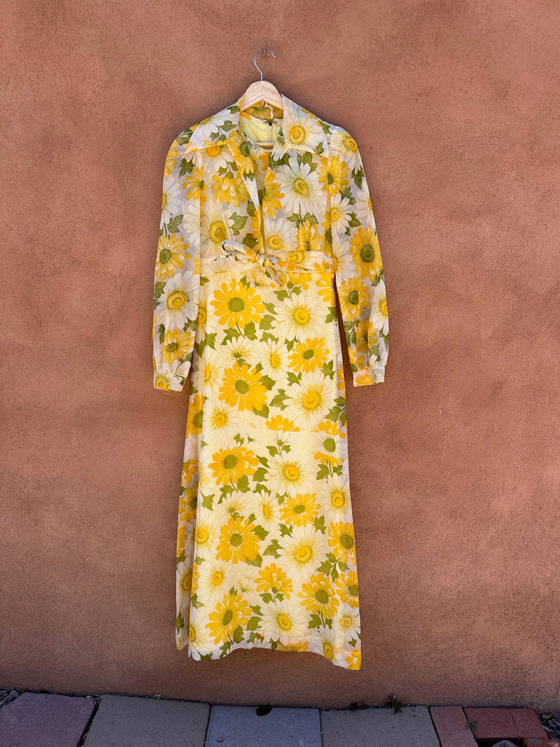 1960's Sunflower Dress with Matching Sheer "Coat" & Cropped Jacket