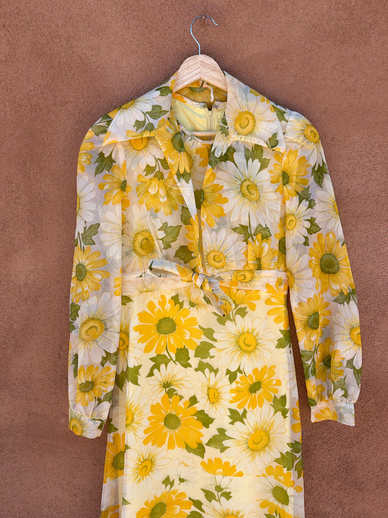 1960's Sunflower Dress with Matching Sheer "Coat" & Cropped Jacket