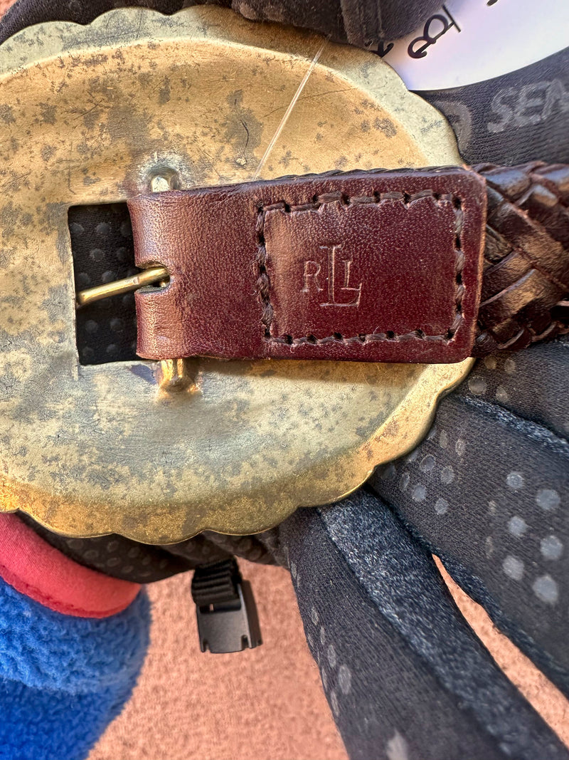 Ralph Lauren Brown Woven Leather Belt with Brass Conchos