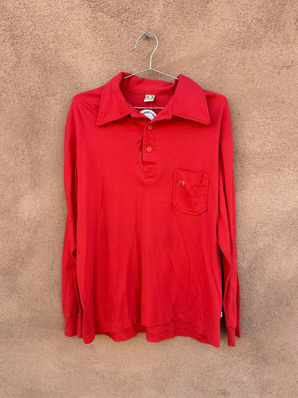 1970's Hang Ten Gold Label Red Long Sleeve Shirt - as is