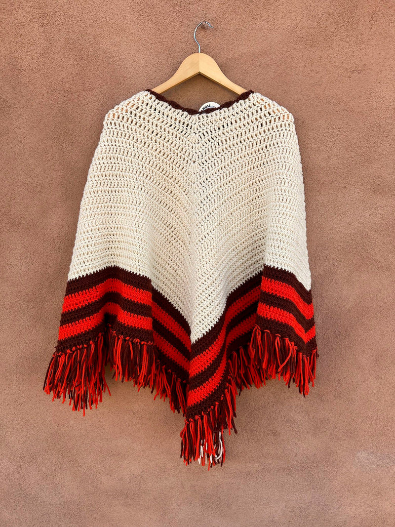 Cream Crochet Poncho with Fringe