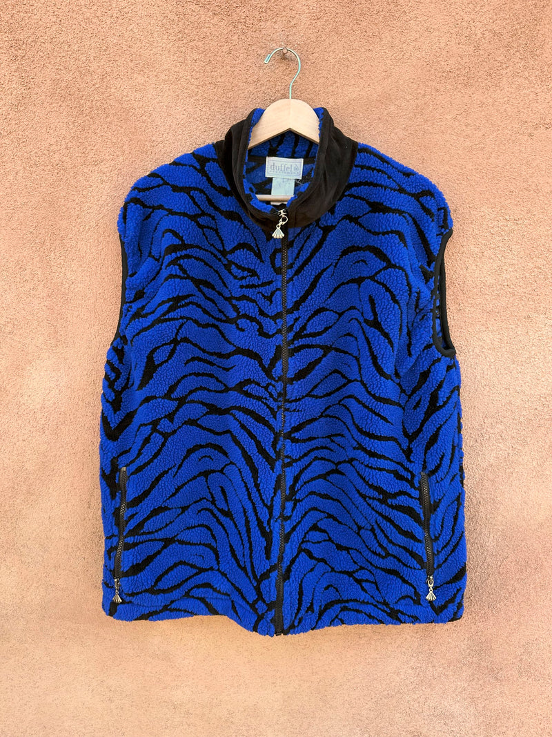 Blue & Black Zebra Stripe Duffel Fleece Vest