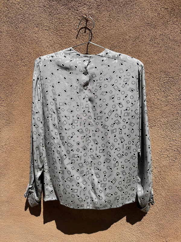 Anne Klein Silk Blouse, Gray with Black Squares