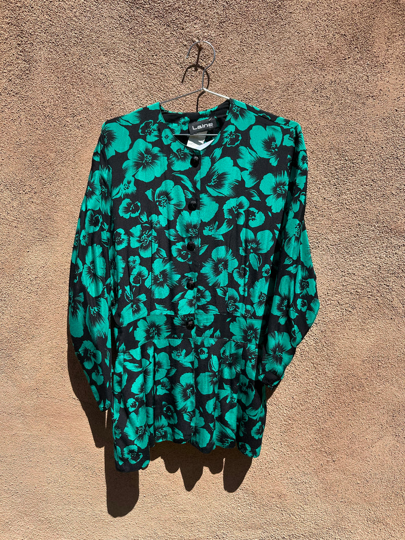 Laine Black and Green Floral Blouse - 13/14