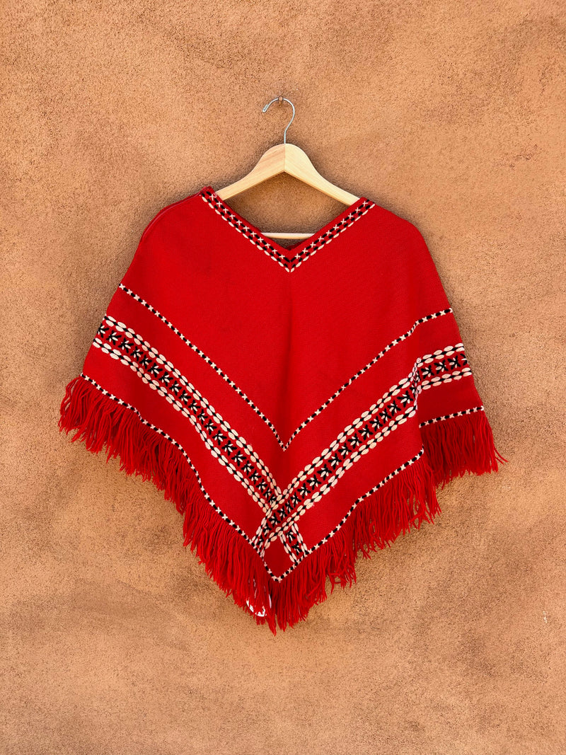 1940's Red Embroidered Wool Poncho - Portugal