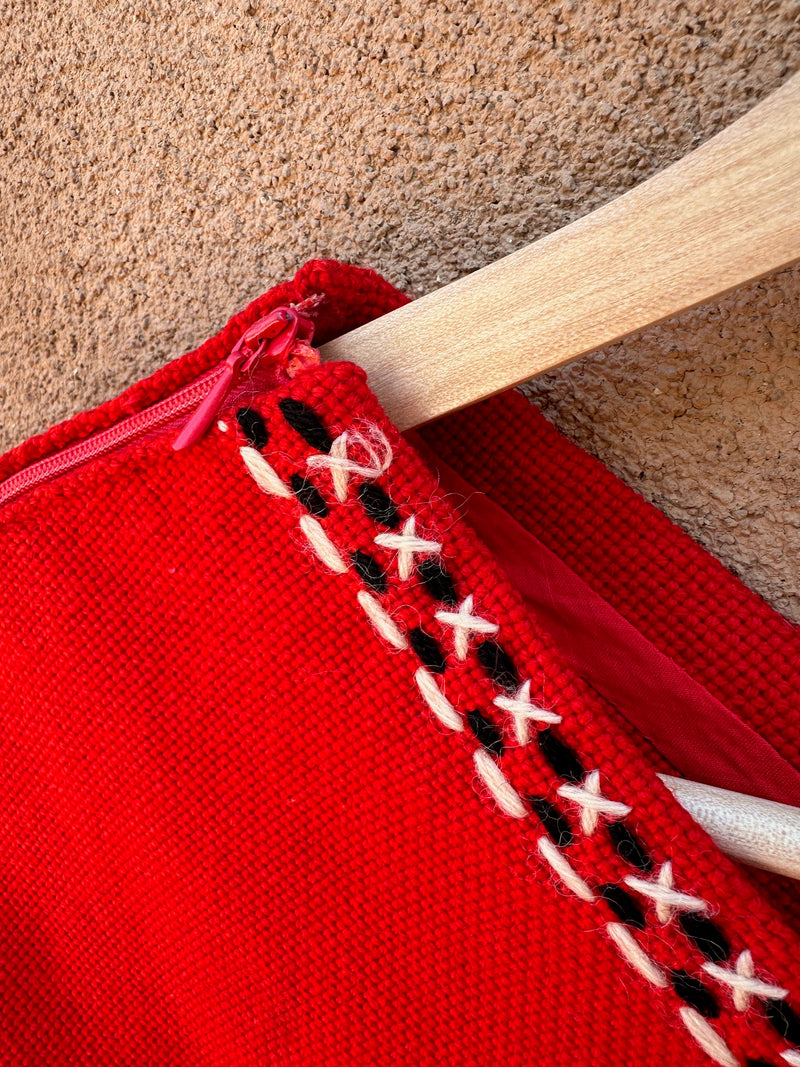 1940's Red Embroidered Wool Poncho - Portugal