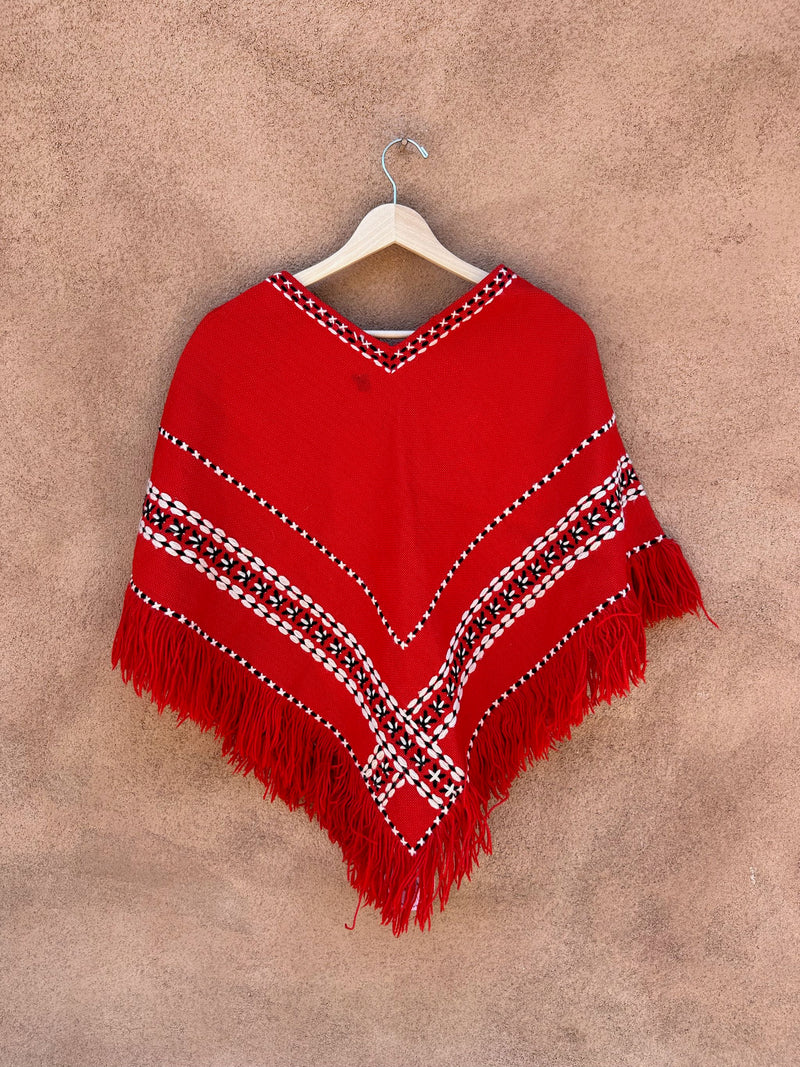 1940's Red Embroidered Wool Poncho - Portugal