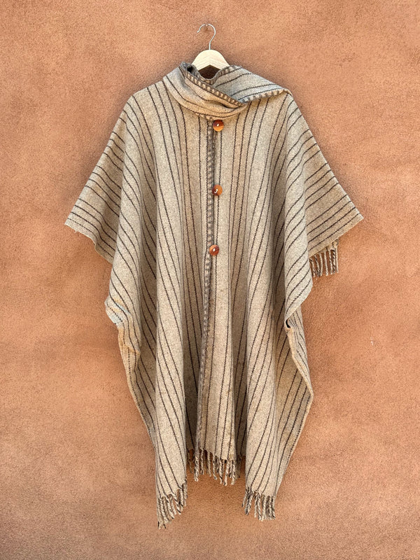 50's Striped Wool Poncho with Neck Tie - as is