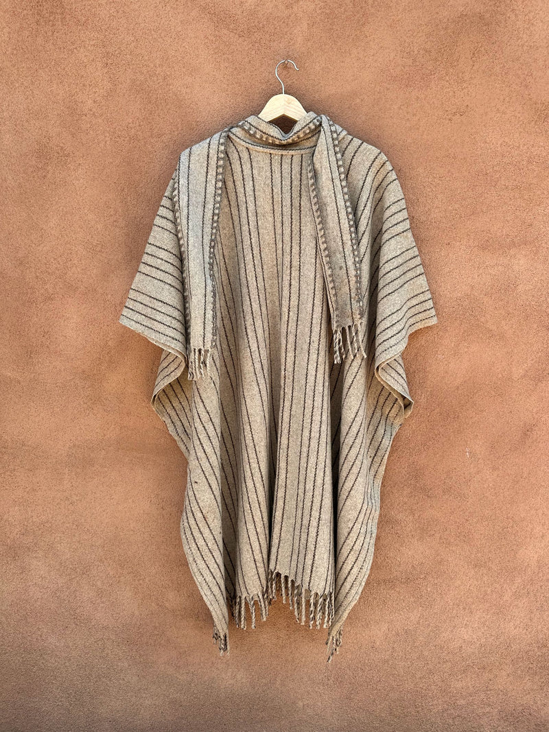 50's Striped Wool Poncho with Neck Tie - as is