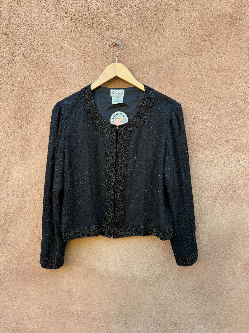 Stenay Petite Black Silk Beaded Blouse