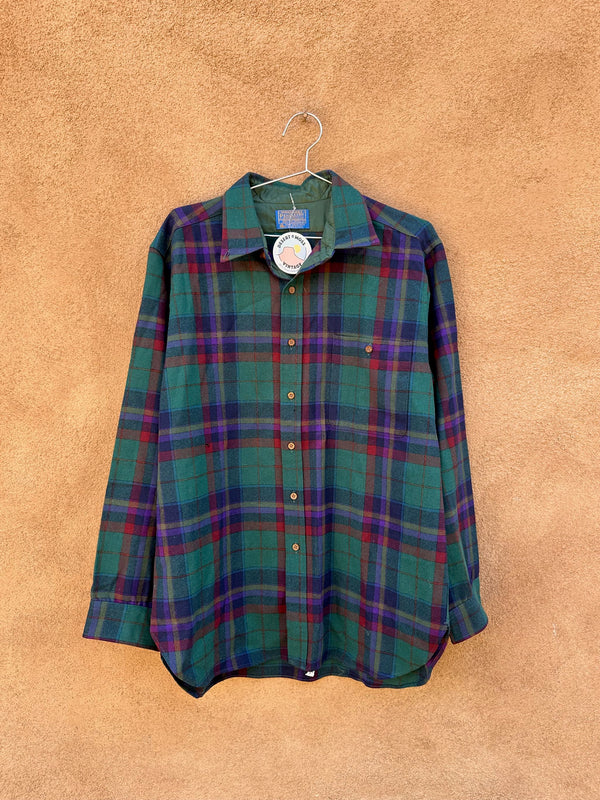 Green & Purple Pendleton Plaid Wool Shirt - as is