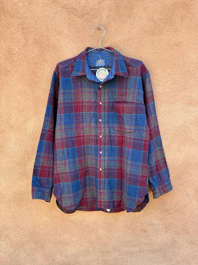 Maroon & Blue Plaid Pendleton Wool Shirt - as is