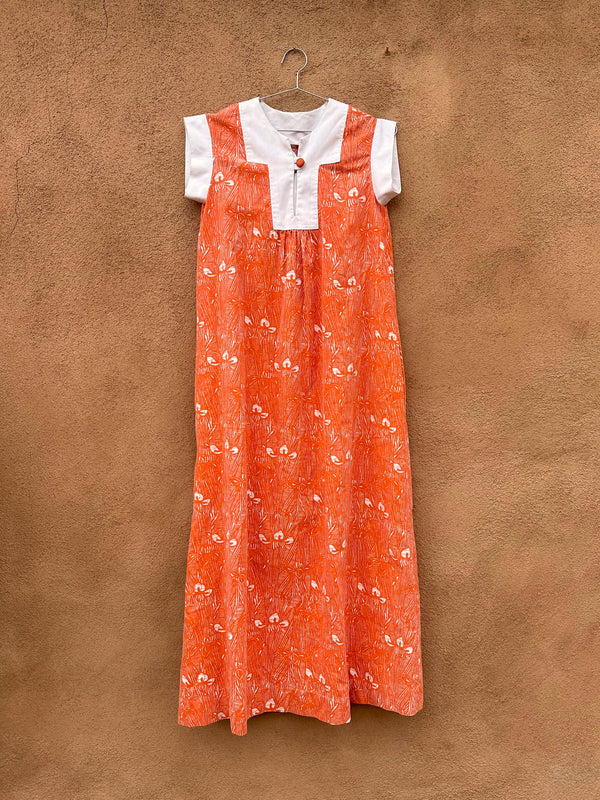 1960's Orange & White Sack Dress - hand made