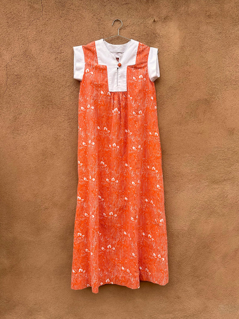 1960's Orange & White Sack Dress - hand made