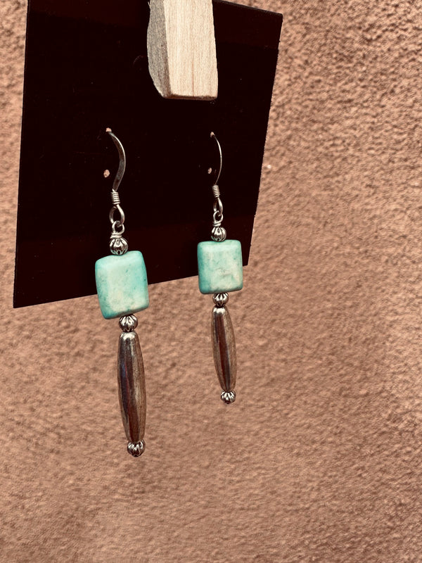 Turquoise Block Sterling Silver Earrings