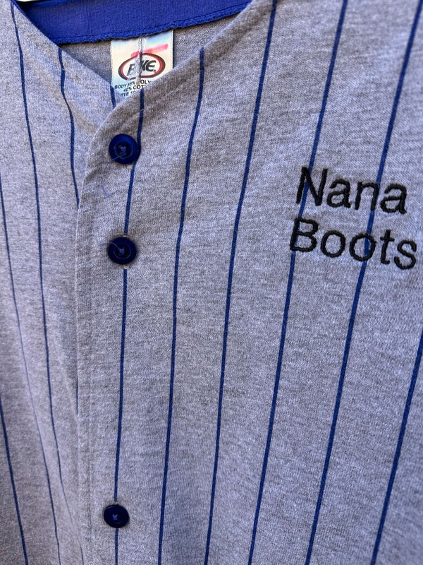 Nana Boots Pinstripe Baseball Button Up T-shirt