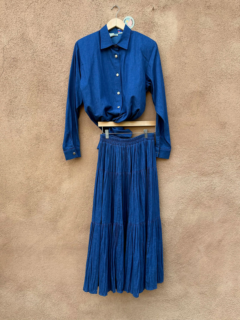 Glen Cove Denim Broom Skirt & Blouse Dress Set